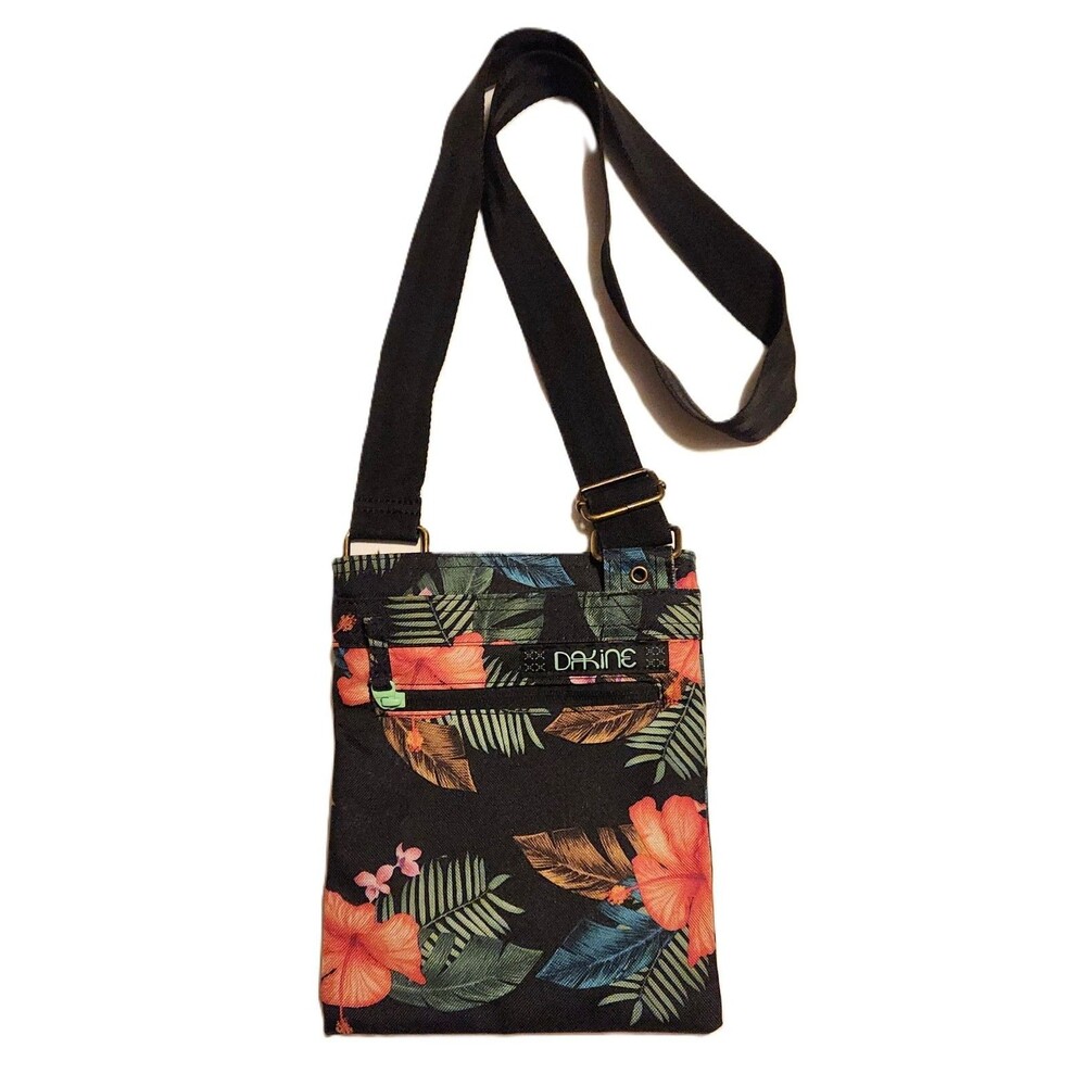 Dakine Jive Crossbody Bag Travel Purse Black Coral Green Tropical Floral Cruise